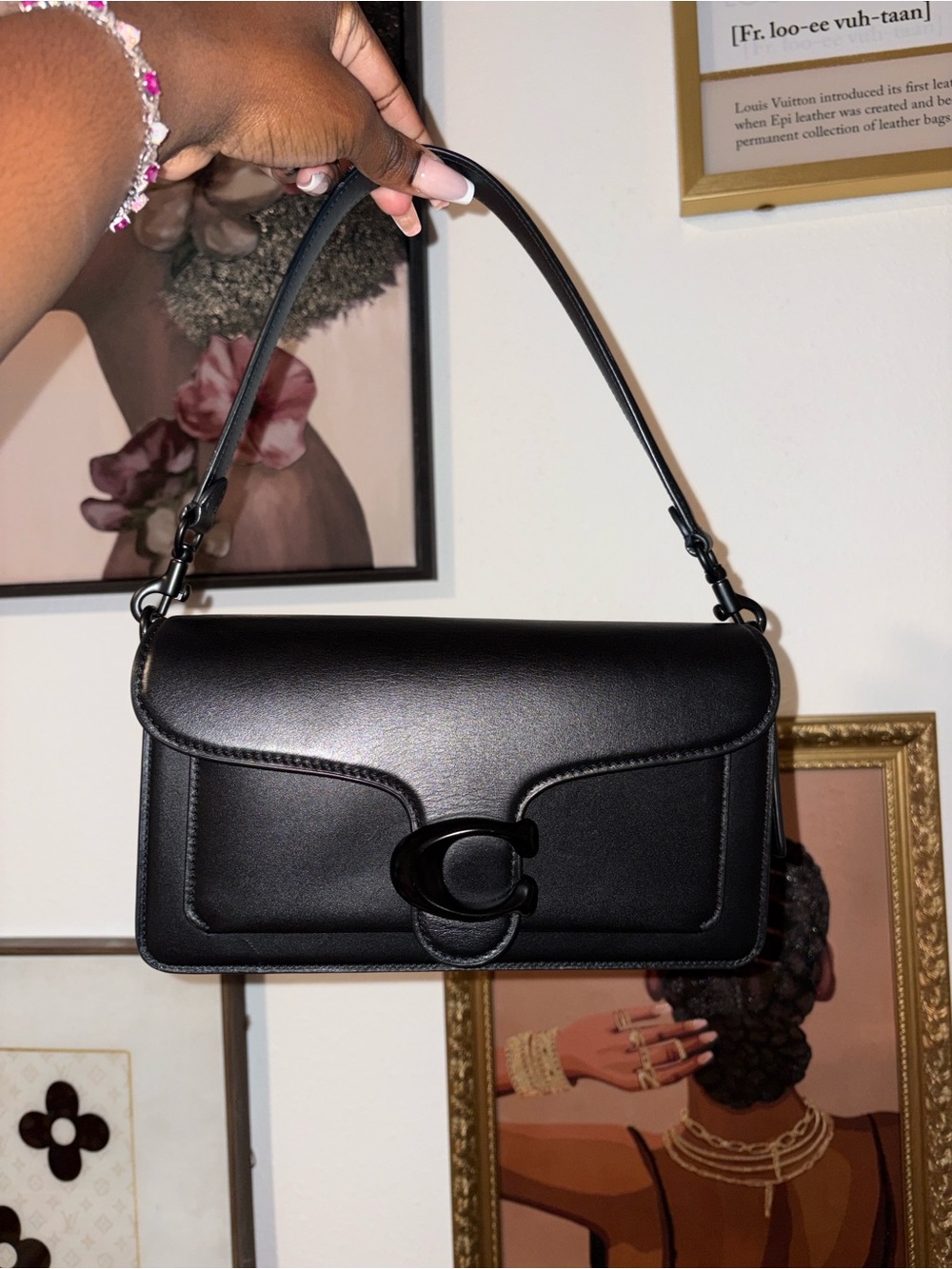 Coach Black Leather Shoulder Bag with Signature 'C' Buckle